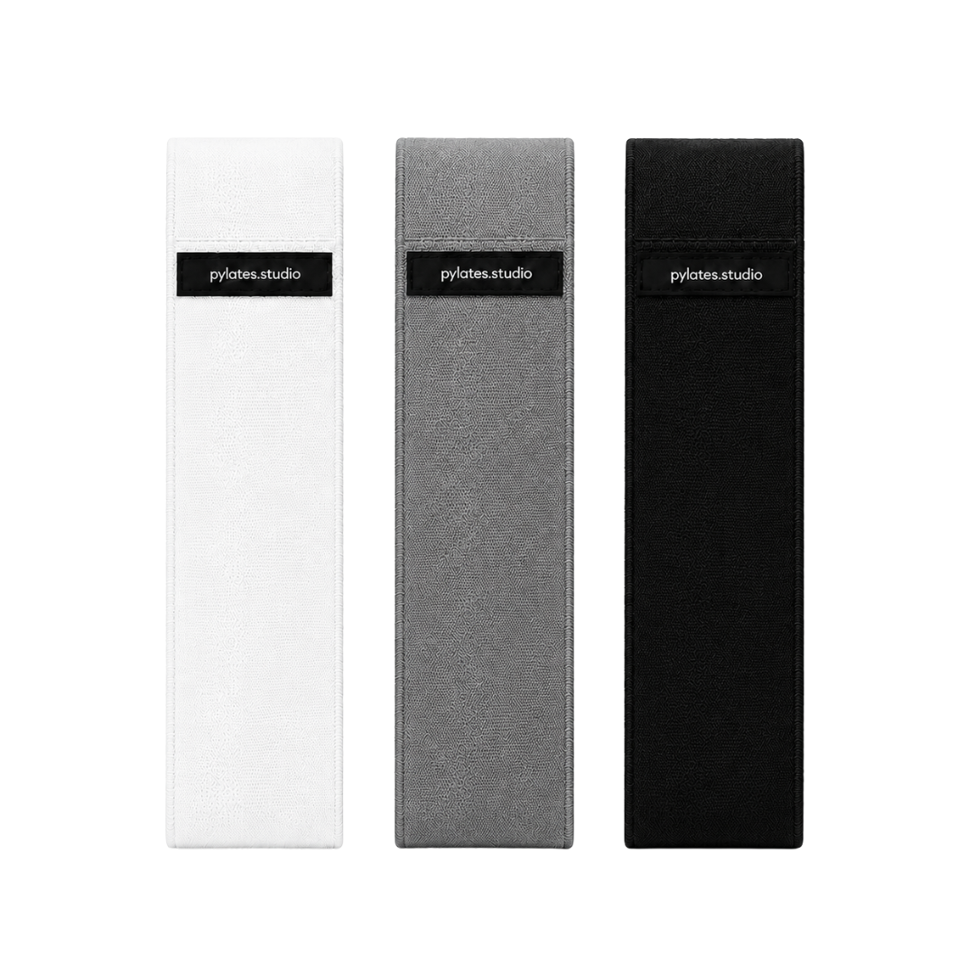 Pylates.studio - Set de bandes de résistance textile personnalisées pour studio Pilates - Set Blanc / Gris / Noir