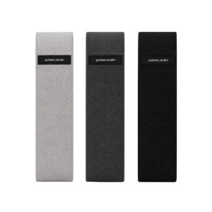 Pylates.studio - Set de bandes de résistance textile personnalisées pour studio Pilates - Set Gris clair / Gris foncé / Noir