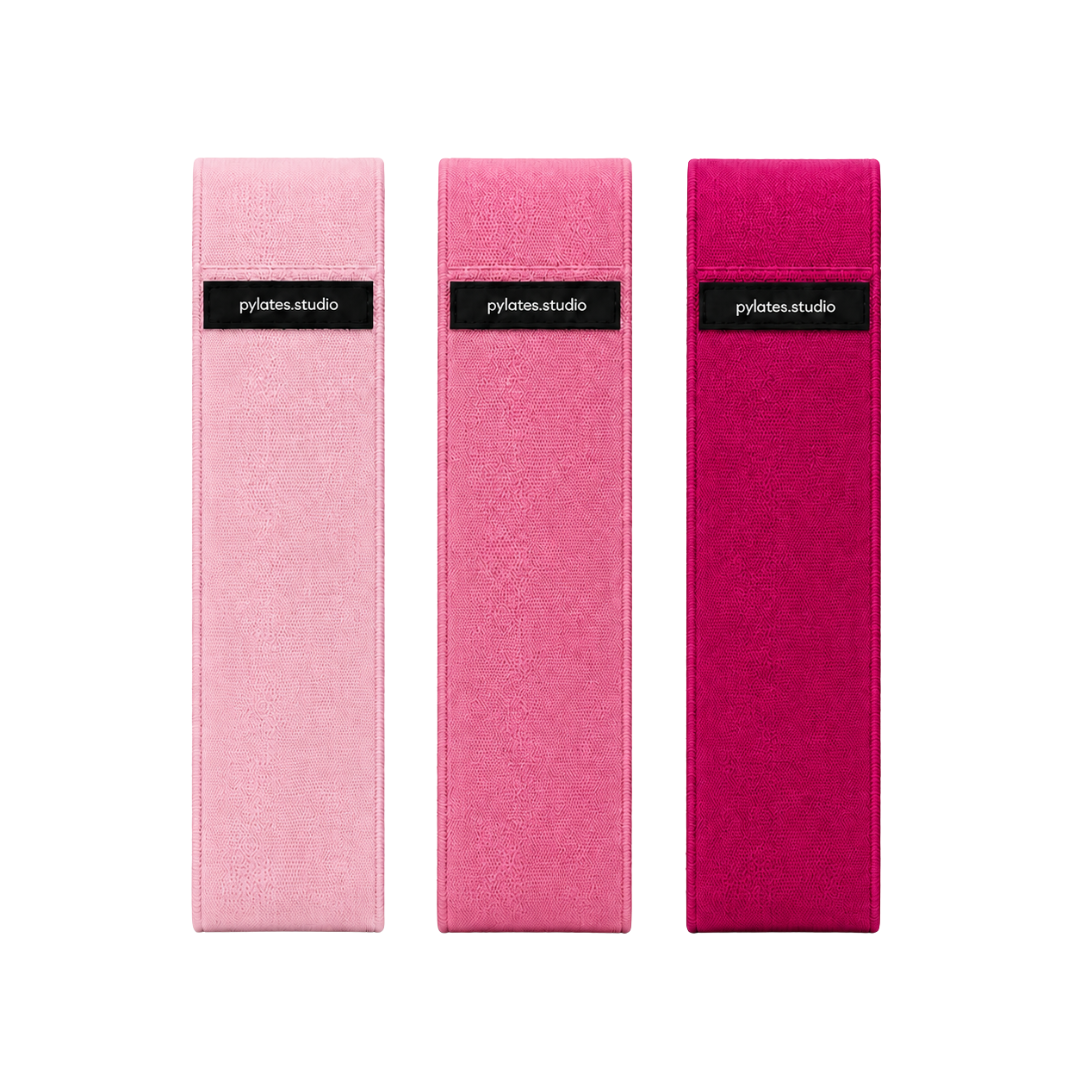Pylates.studio – Set de bandes de résistance textile personnalisées pour studio Pilates - Rose clair / Rose / Fuchsia